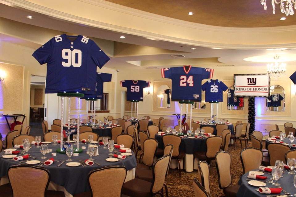 Giants Themed Bar Mitzvah with Sports Jersey Centerpieces and Sports Equipment