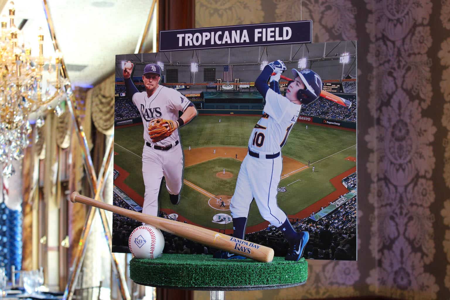 Baseball Themed Bar Mitzvah Centerpiece with Stadium Backgrounds and Player Photos