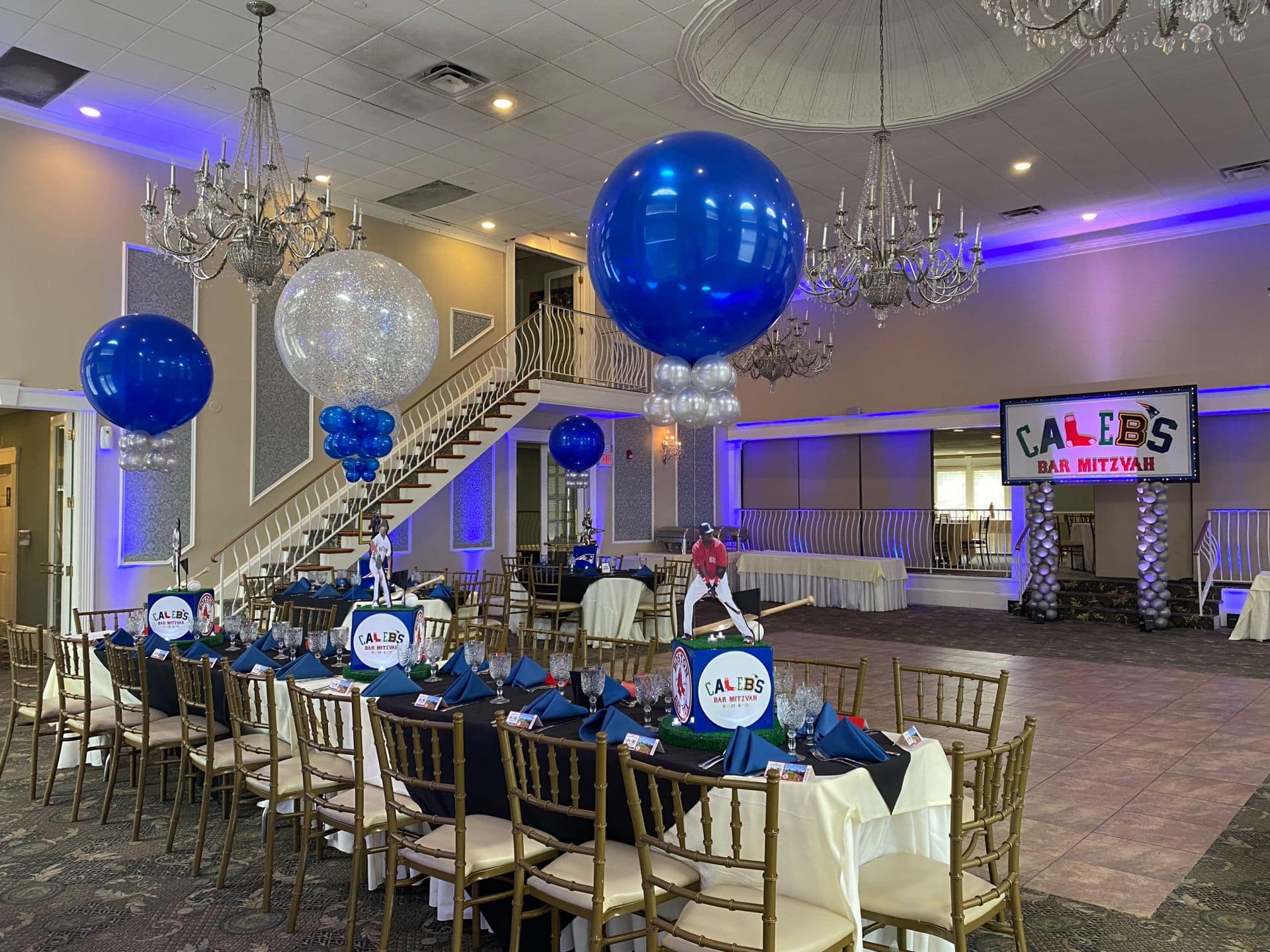 Sports Themed Centerpieces with Custom Logos and Balloons at Portobello Banquets, NJ