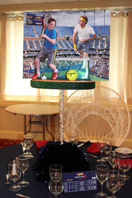 Tennis Themed Diorama Centerpiece with Stadium Background and Cutout Photos