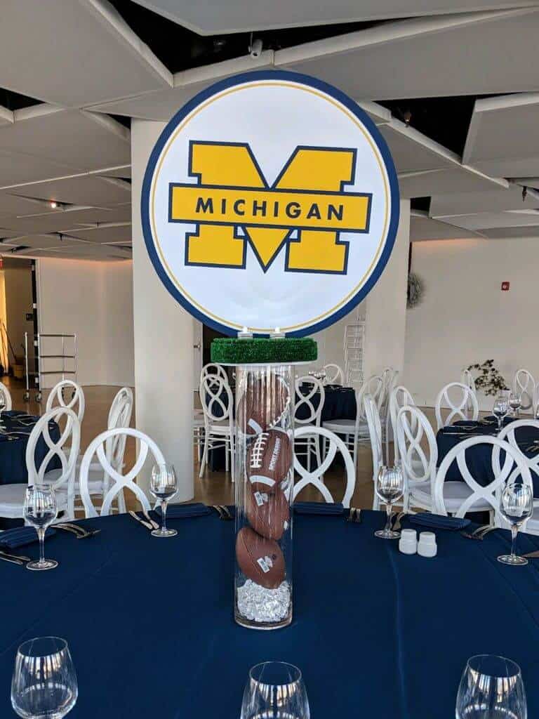 Michigan Themed Logo Centerpiece with Turf Base and LED Footballs