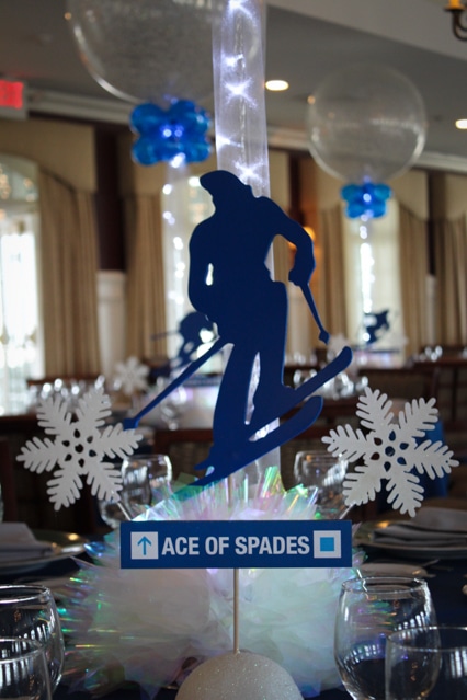 Skiing Themed Centerpiece with Silhouette and Snowflakes