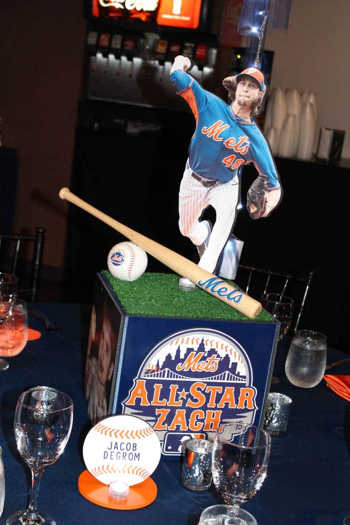 Mets Themed Bar Mitzvah Centerpiece with Custom Logo and Player Cutouts