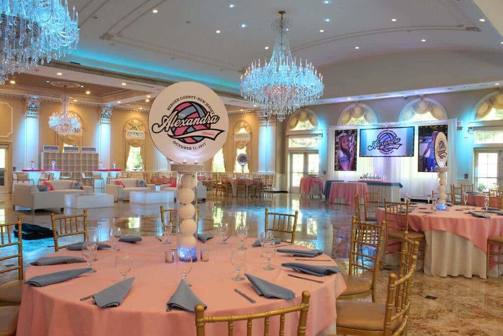 Softball Themed Centerpieces with Blowup Logos at Old Tappan Manor