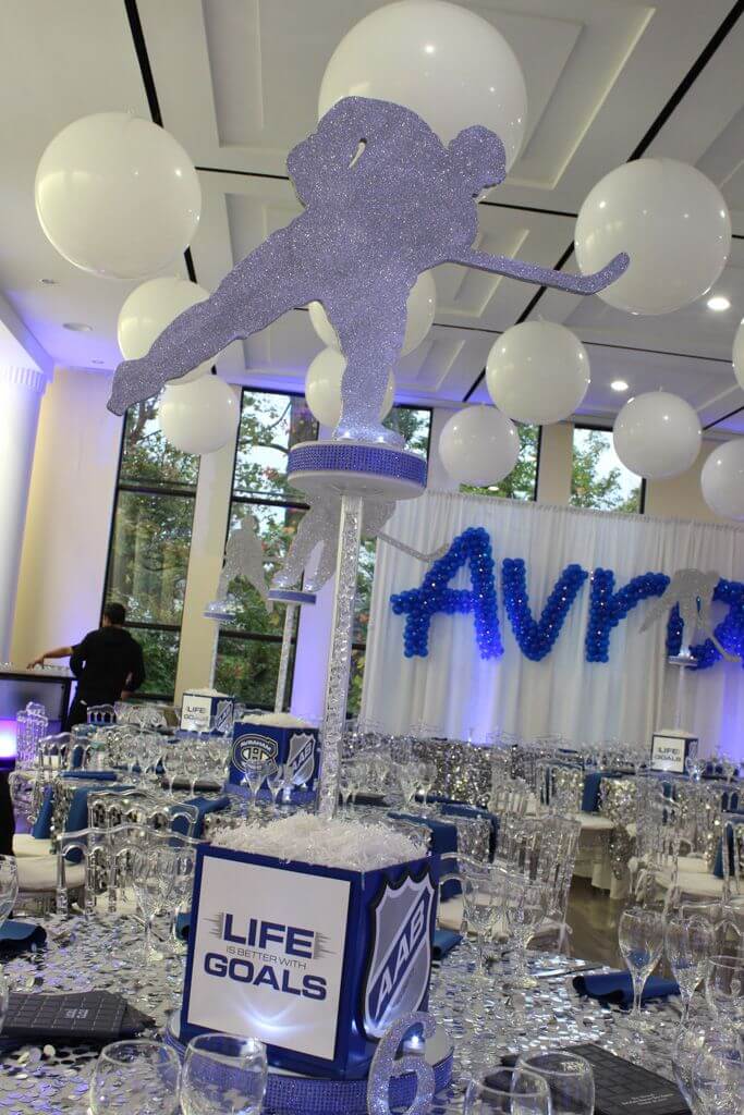 Hockey Themed Centerpiece with Cube Base and Glittered Silhouettes