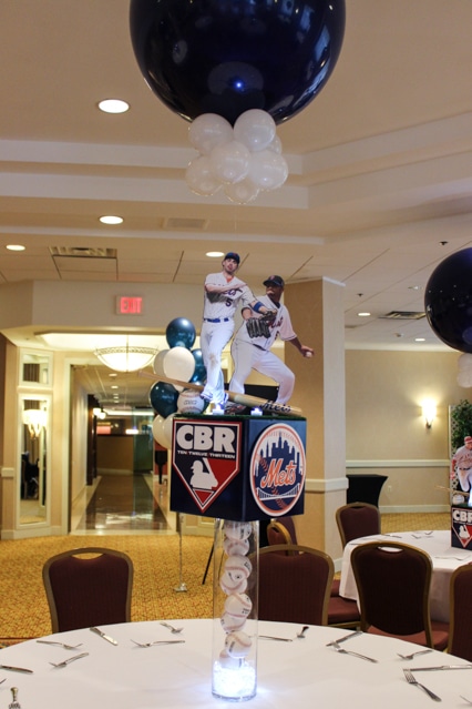 Mets Baseball Bar Mitzvah Centerpiece with Vase and Baseballs Stand
