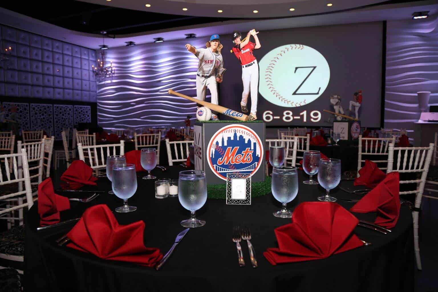 Baseball Themed Cube Centerpiece with Team Logos and Player Cutouts