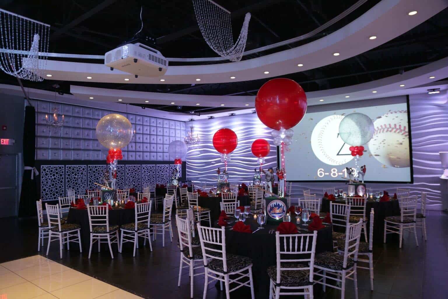 Sports Themed Centerpieces with 3' Balloons and LED Lights at Vegas, NJ