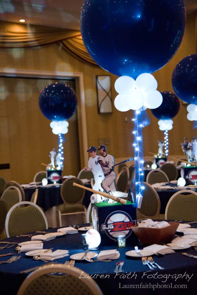 Yankees Themed Bar Mitzvah Centerpiece with Custom Logo and Cutout Player Photos