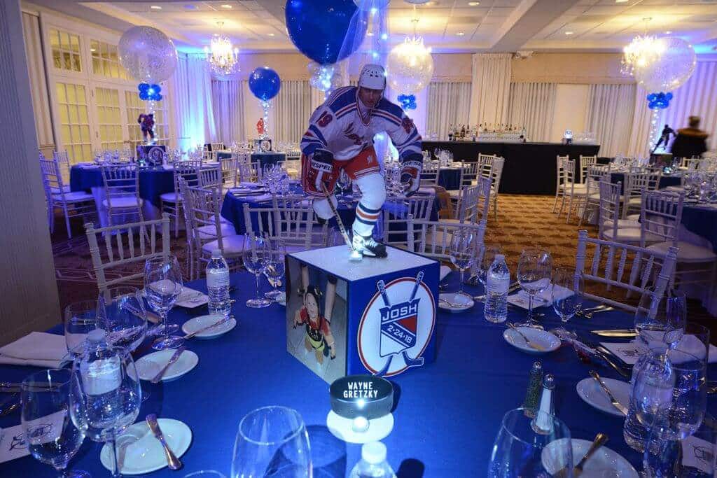 Rangers Themed Hockey Centerpiece with Custom Logo and Player Cutout