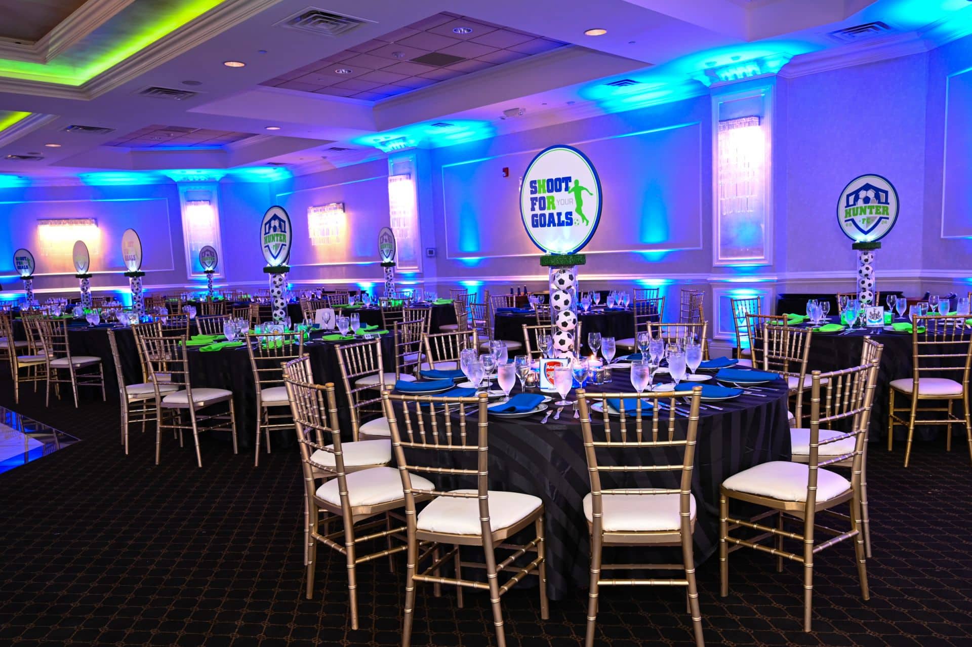 Soccer Themed Centerpieces with Custom Logo and Soccer Balls