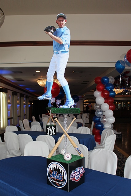 Baseball Themed Centerpiece with Blowup 3D Photo Cutouts and Photo Cube Base