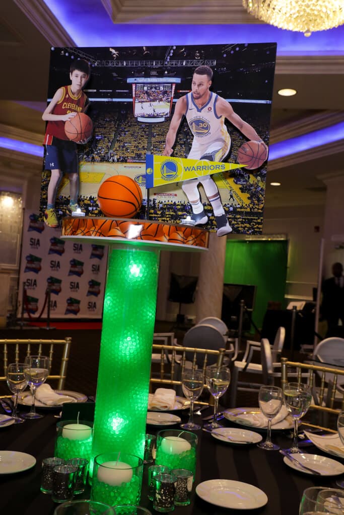 Basketball Themed LED Diorama Centerpiece with Stadium Background and Cutout Players