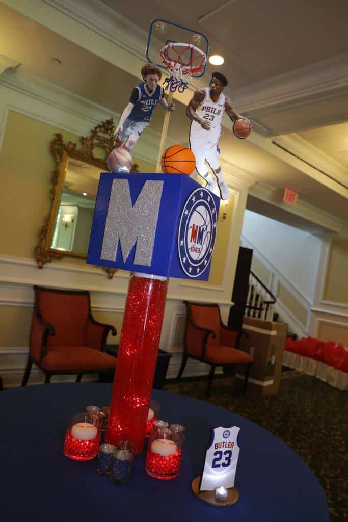 Sixers Themed Basketball Centerpieces with Custom Logo and Player Cutouts