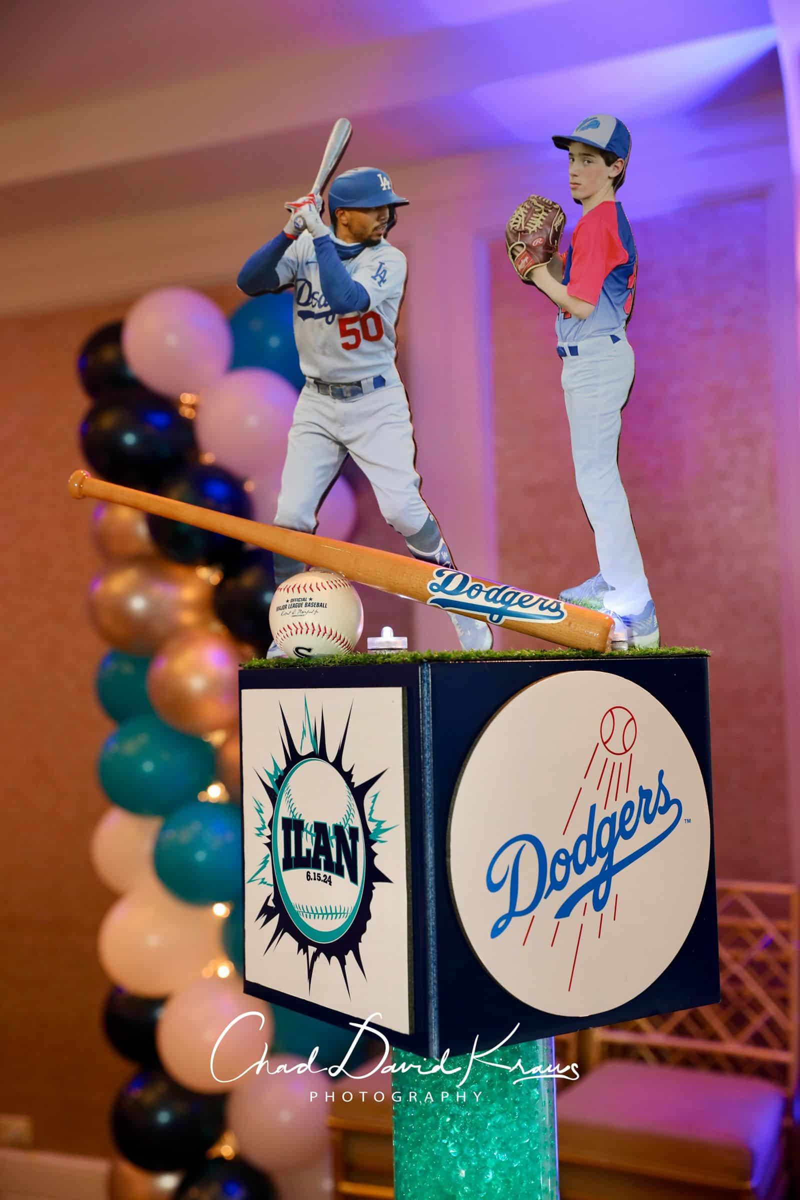 Custom Dodgers Theme Centerpiece with Custom Logo for a Bar Mitzvah