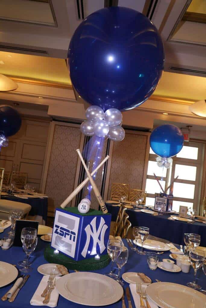 Baseball Themed Centerpiece with Custom Logo and Sports Equipment