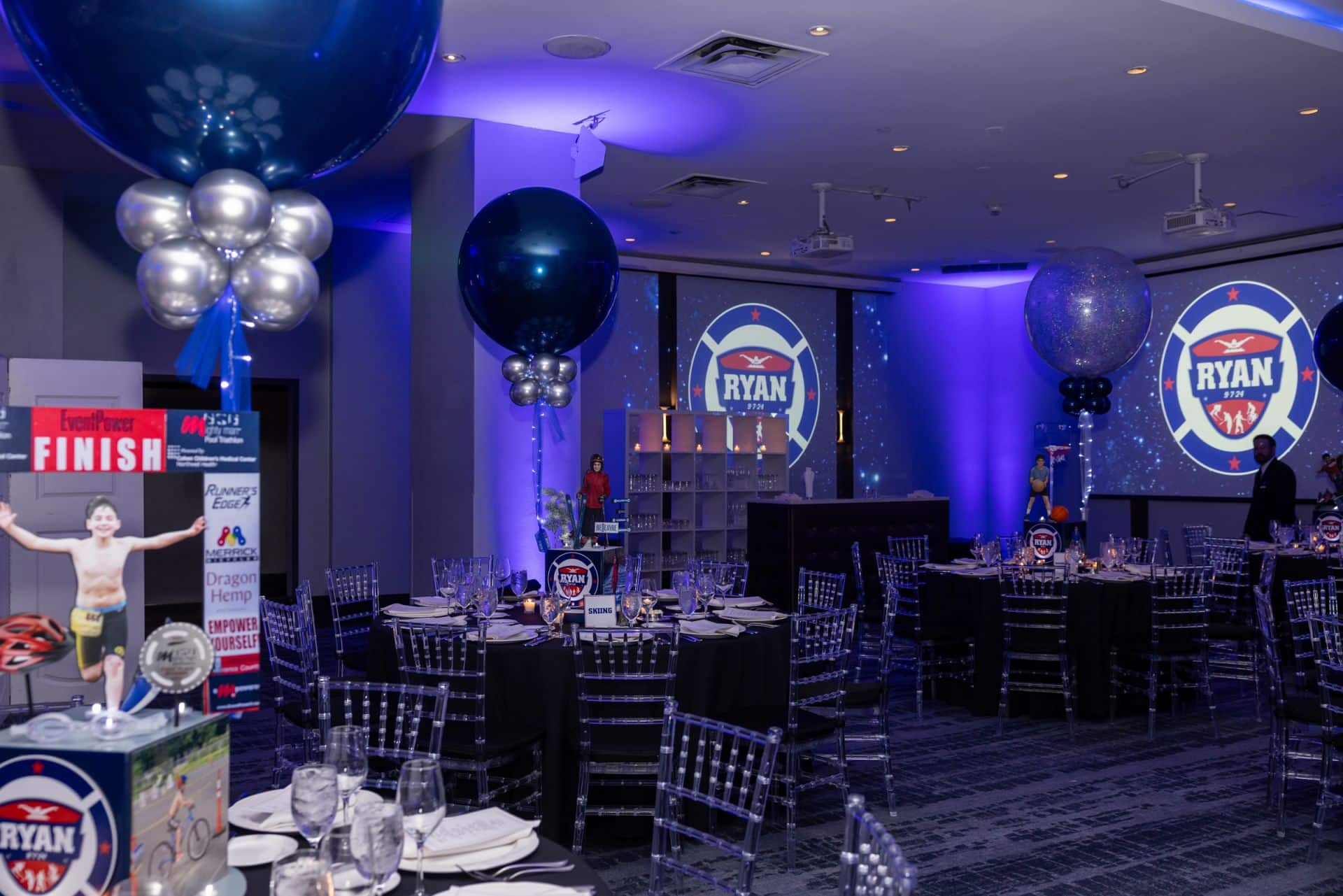 Custom Sports Theme Centerpieces with Logos and 3ft Balloon