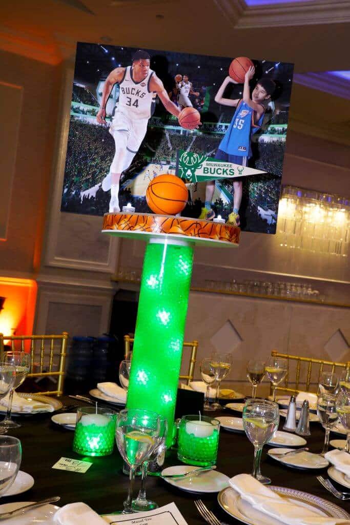 Basketball Themed LED Diorama Centerpiece with Stadium Background and Cutout Players