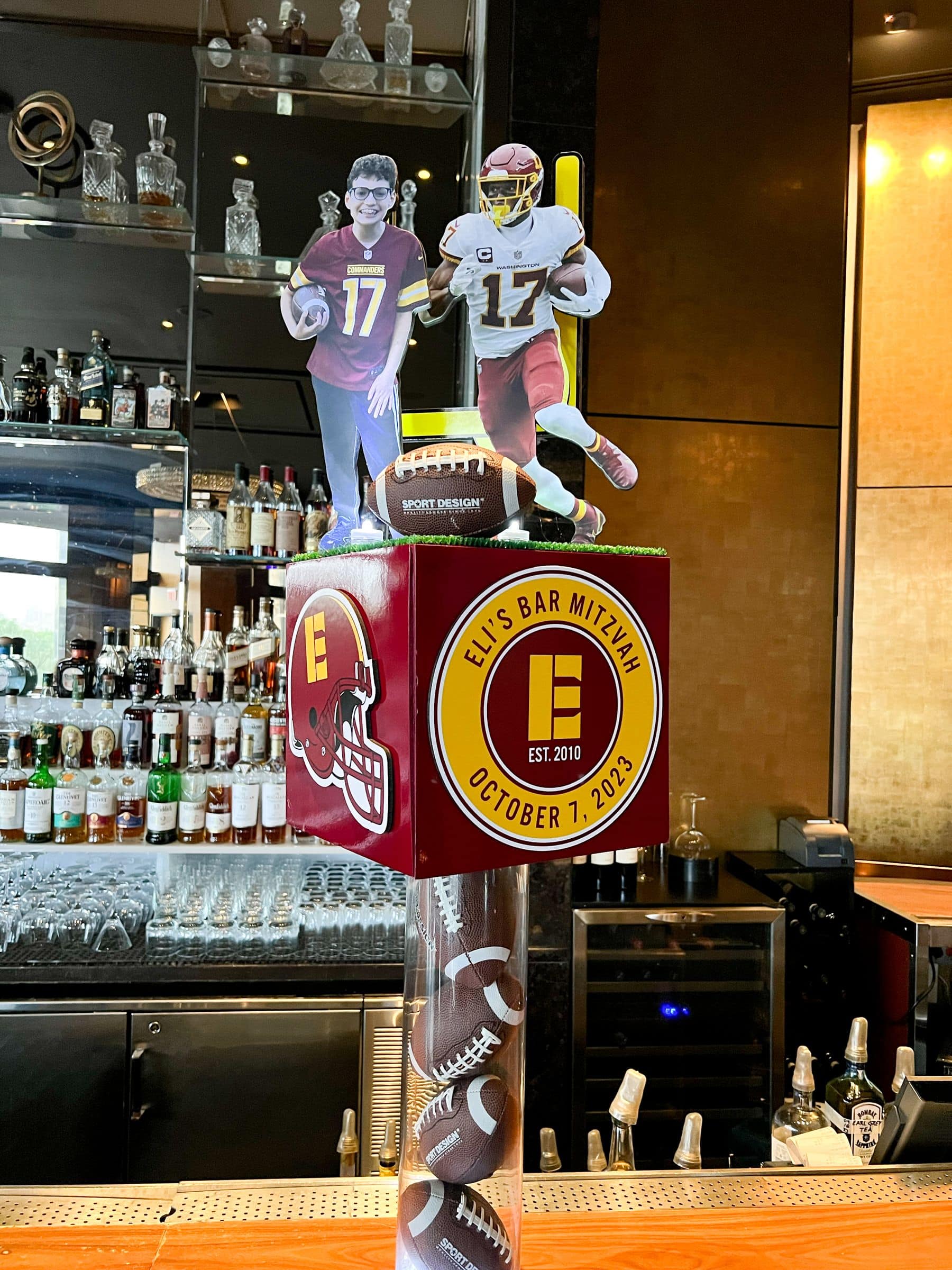 Bar Mitzvah Football Centerpiece with Player Cutouts and Custom Logos