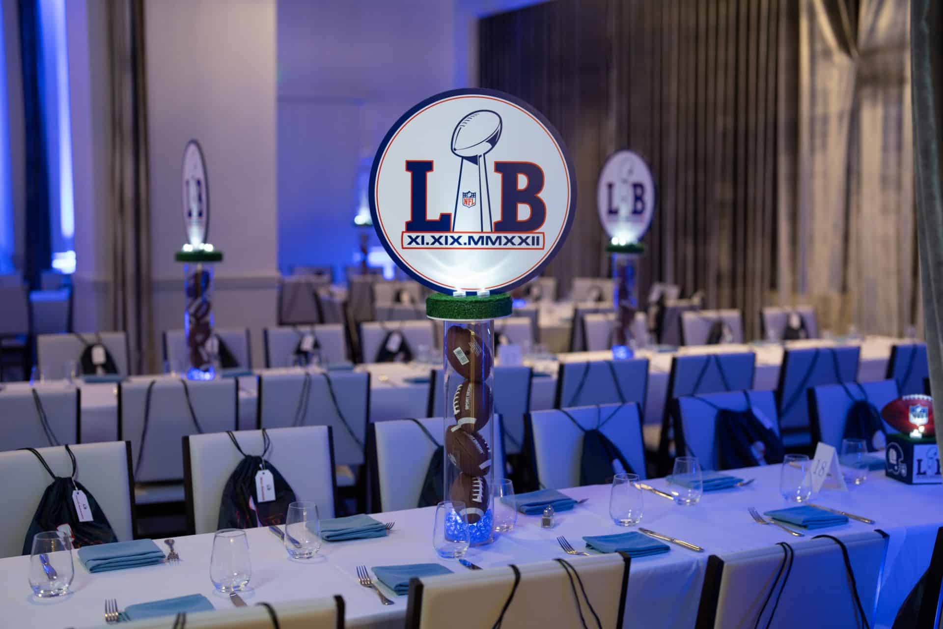 Giants Themed Logo Centerpiece with LED Cylinders and Footballs