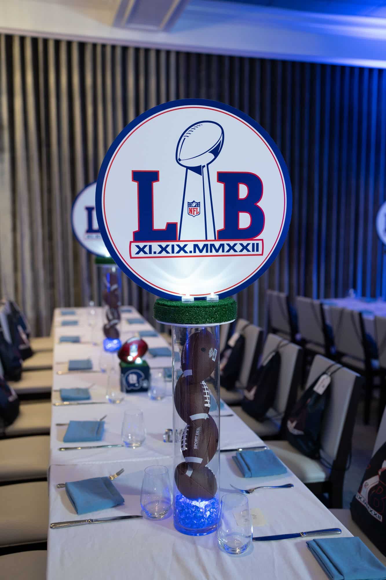 Giants Themed Logo Centerpiece with LED Cylinders and Footballs