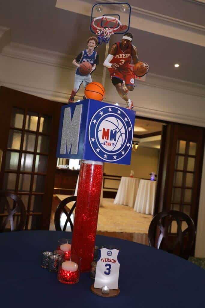 Sixers Themed Basketball Centerpieces with Custom Logo and Player Cutouts