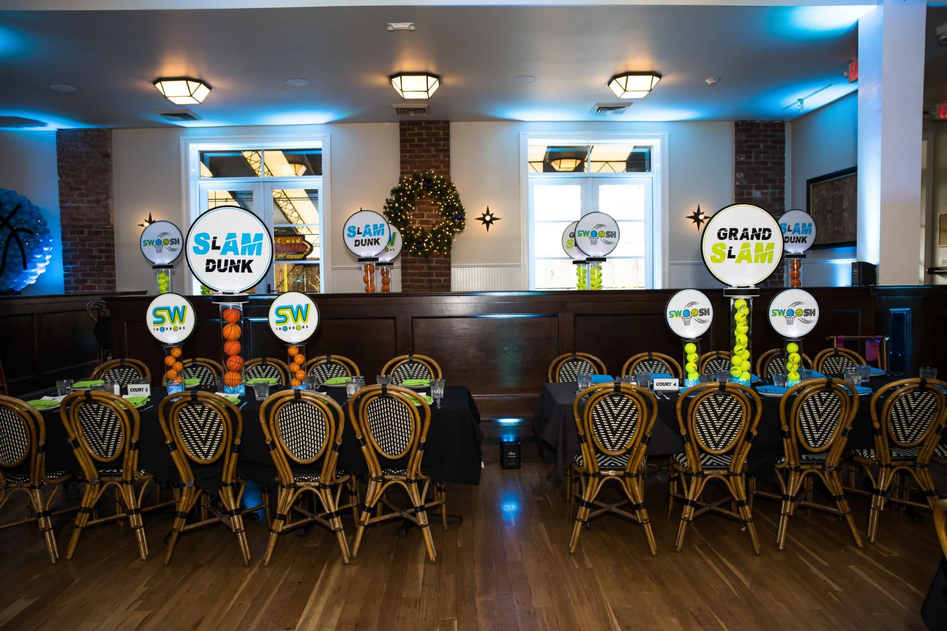 Football and Tennis Themed Centerpieces with Custom Logos