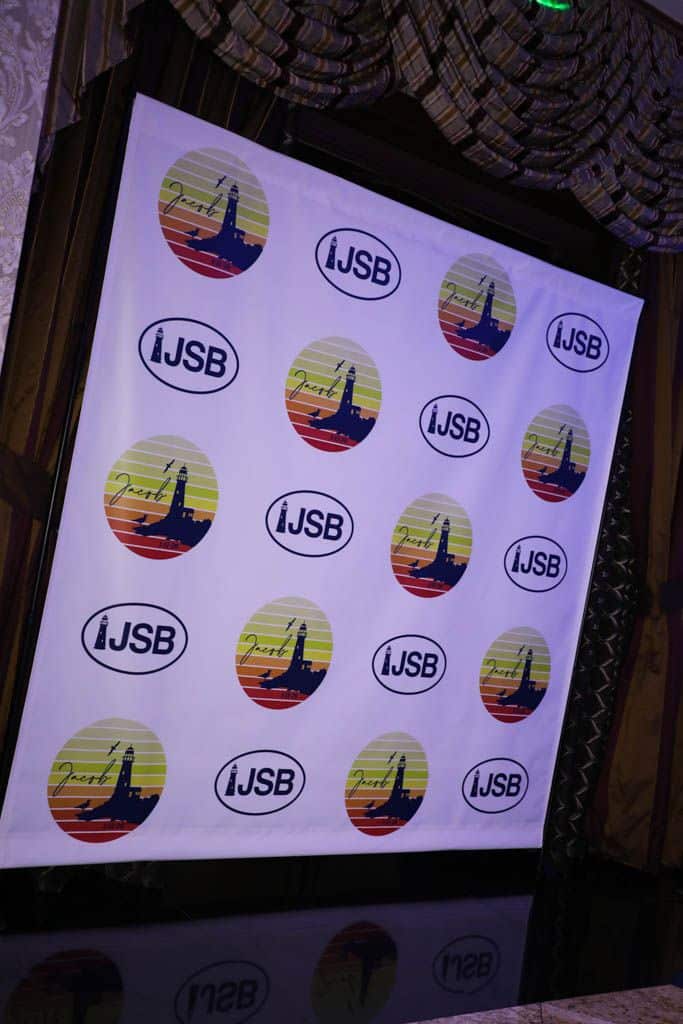 Custom Step and Repeat Backdrop for Fire Island Themed Bar Mitzvah