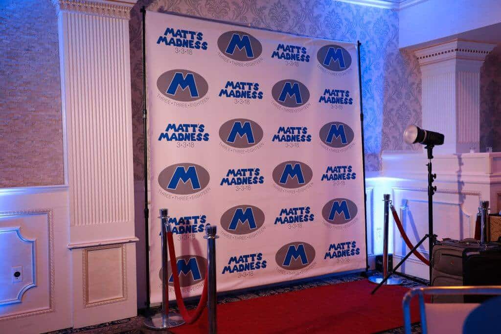 Bar Mitzvah Step and Repeat with Custom Logos and Red Carpet and Stanchions