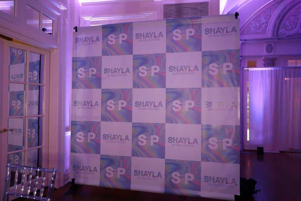 Holographic Themed Step and Repeat with Alternating Logos