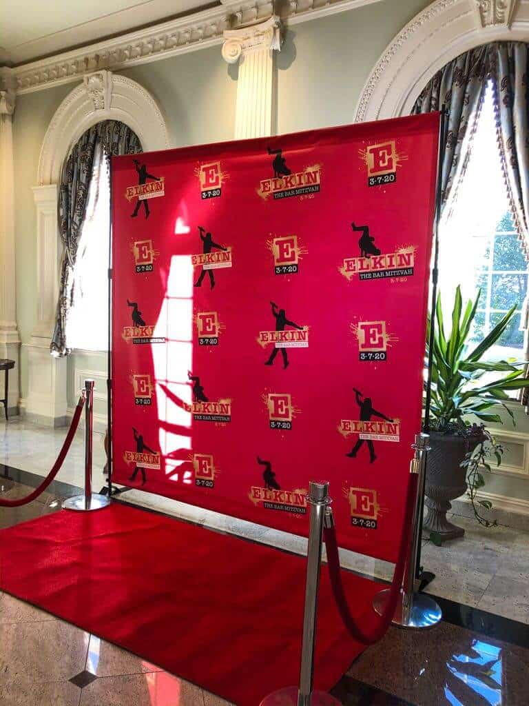 Broadway Themed Step andRepeat Entrance with Red Carpet and Stanchions at The Rockleigh, NJ