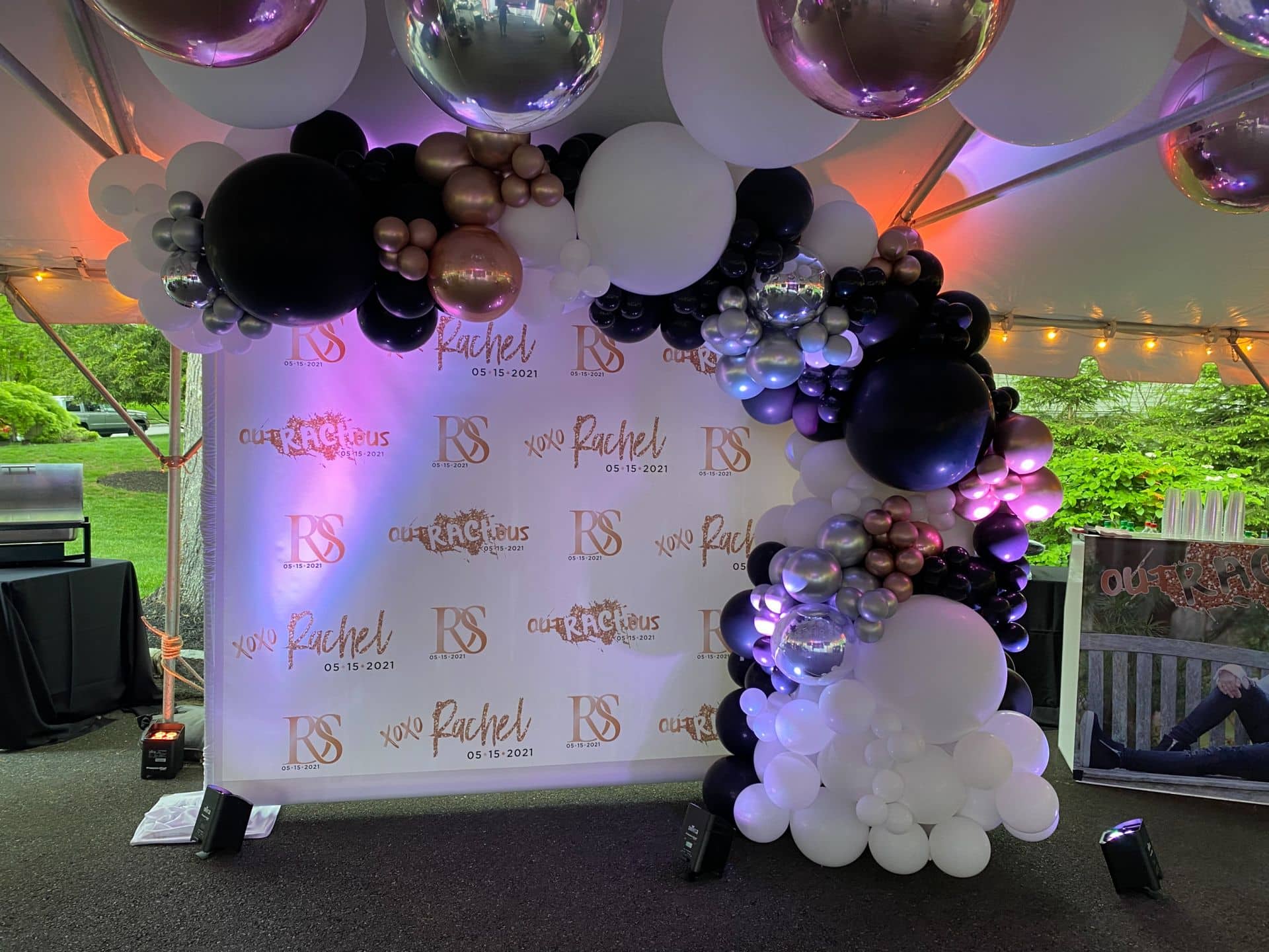 Amazing Custom Step and Repeat with Two Variation of Logos and Beautiful Black and White Half Organic Arch