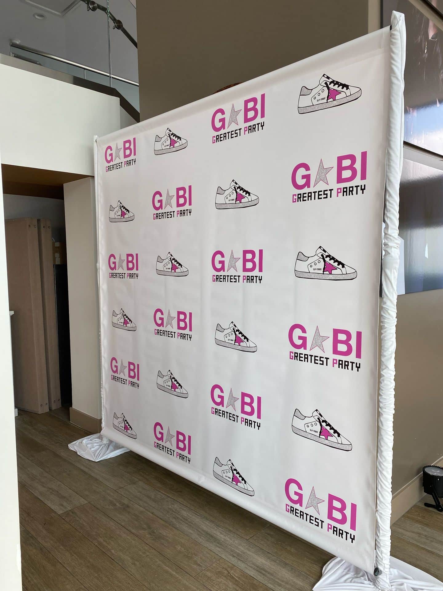 Bat Mitzvah Step and Repeat with Sneaker Logos at Kanopi, White Plains