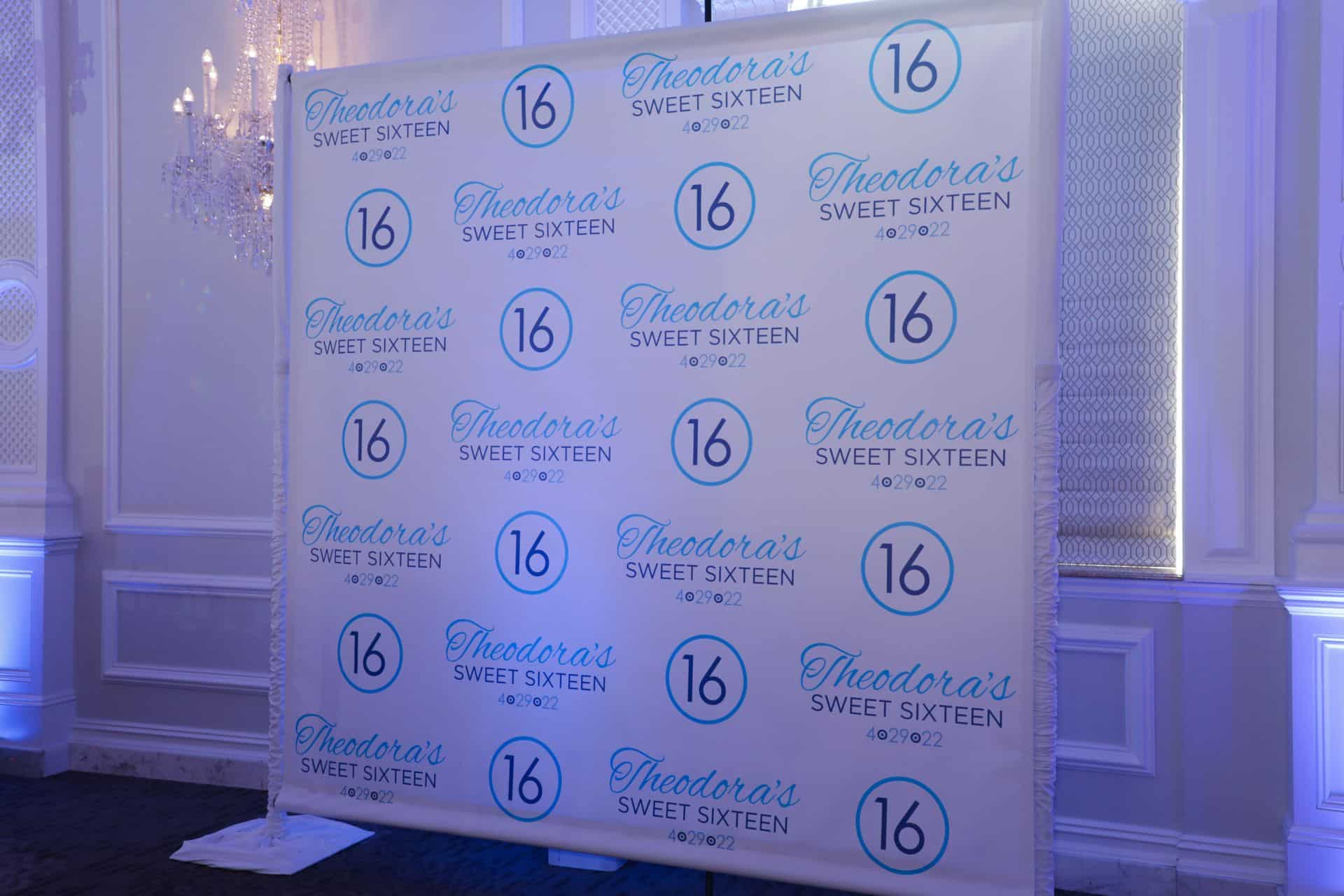 Custom Step and Repeat for Greek Themed Sweet Sixteen