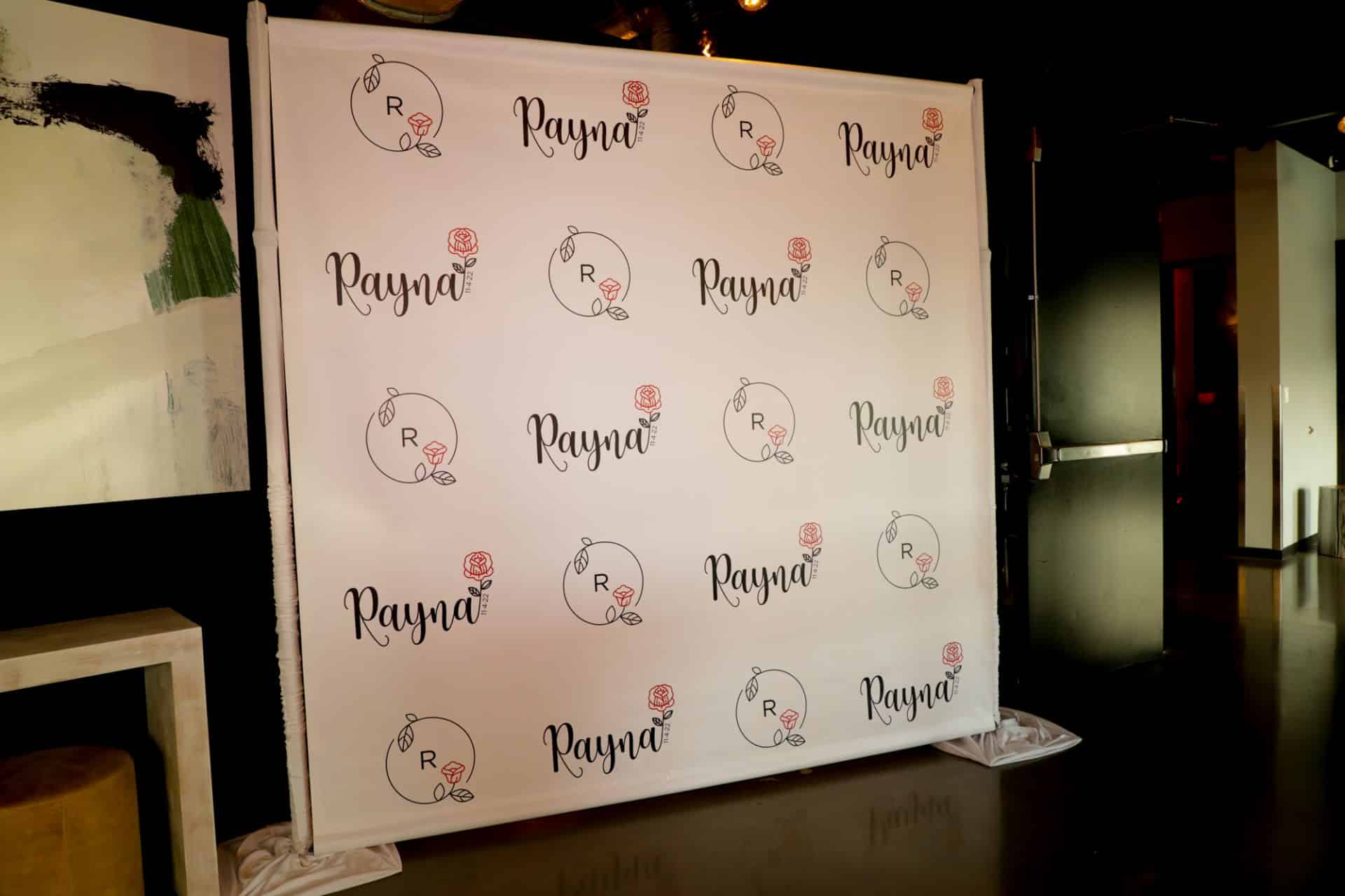 Rose Themed Step and Repeat with Custom Logos for Bat Mitzvah Photo Booth