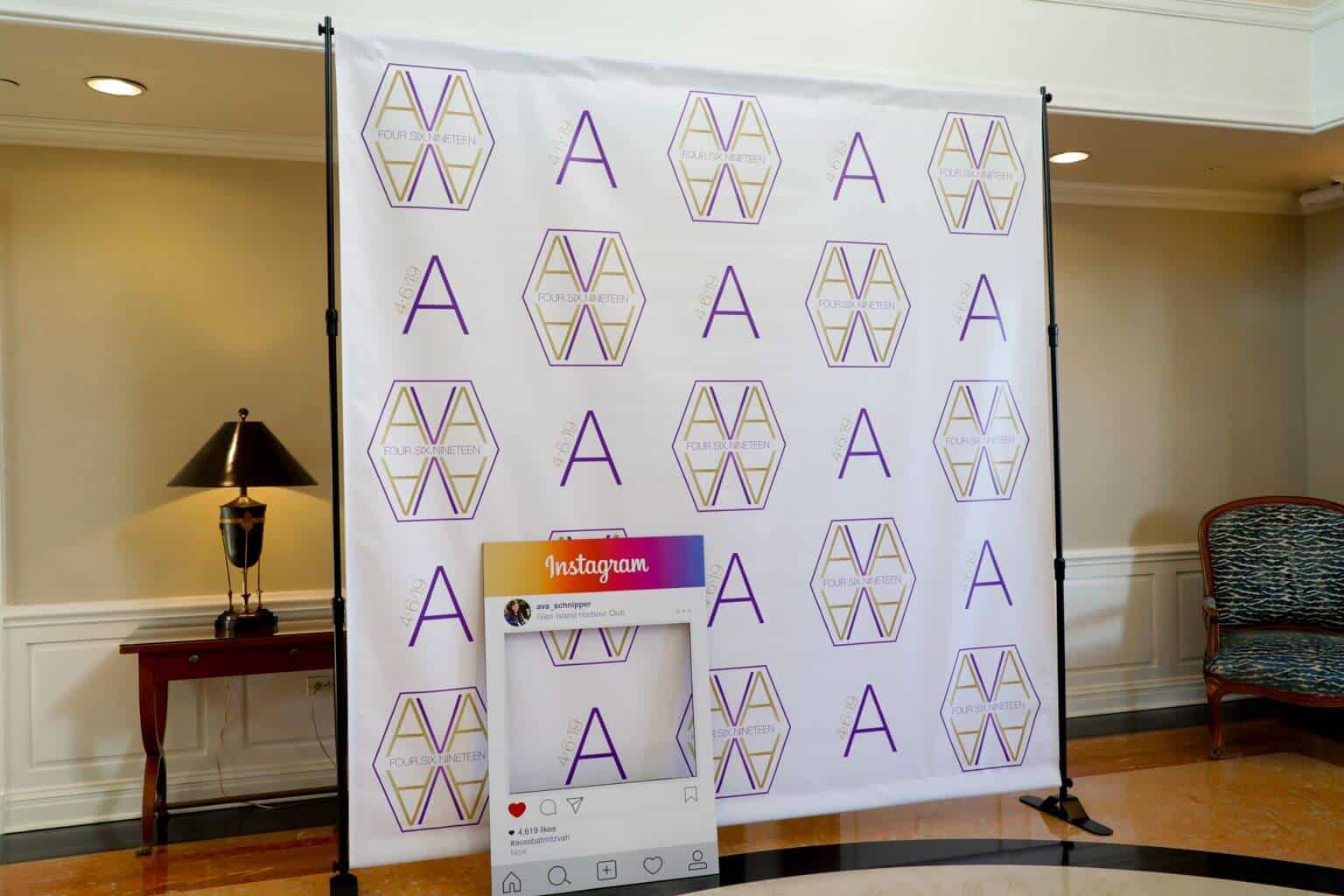 Bat Mitzvah Step and Repeat with Custom Logos and Instagram Frame