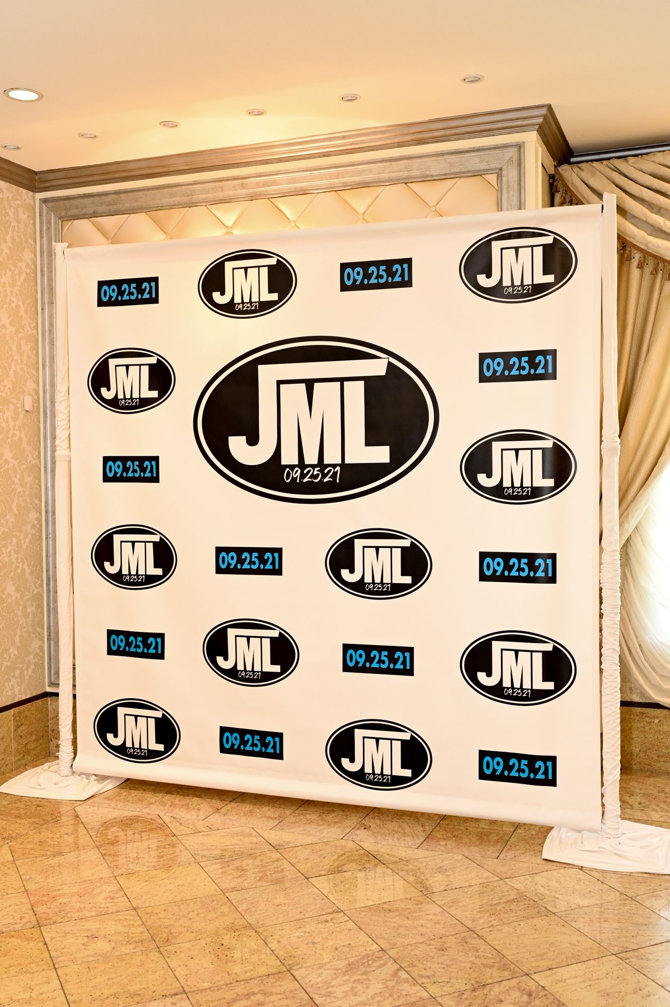 Custom Vinyl Step and Repeat Backdrop with Logo and Date as Photo Op for Bar Mitzvah