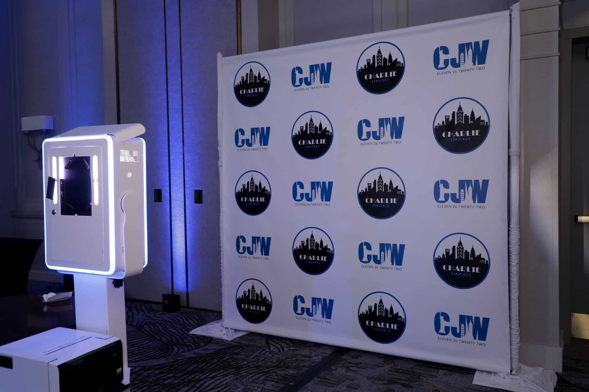 NYC Themed Step and Repeat with Custom Logos for Bar Mitzvah Photo Booth