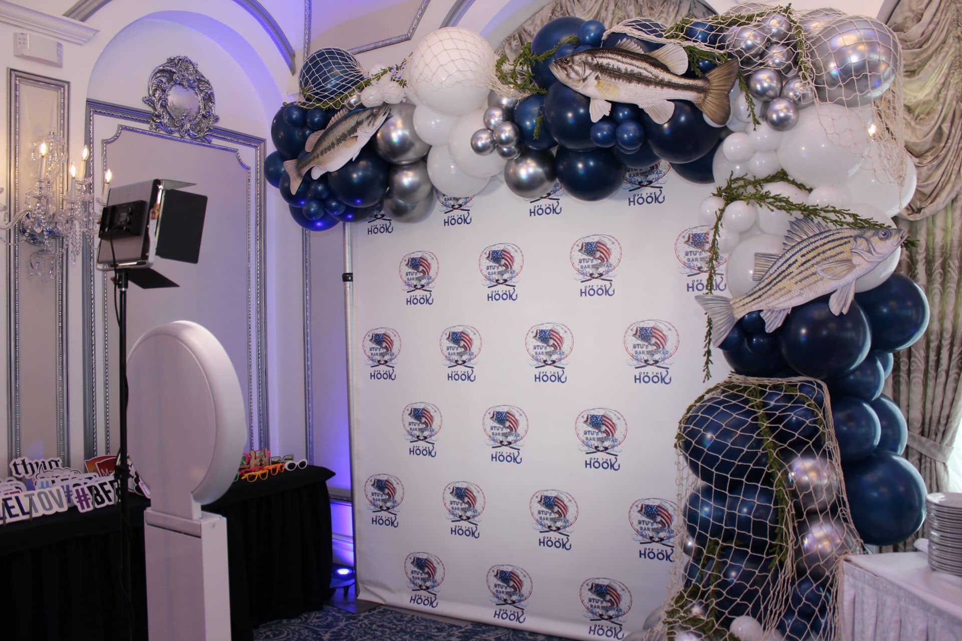 Custom Fishing Step and Repeat with Balloon Arch