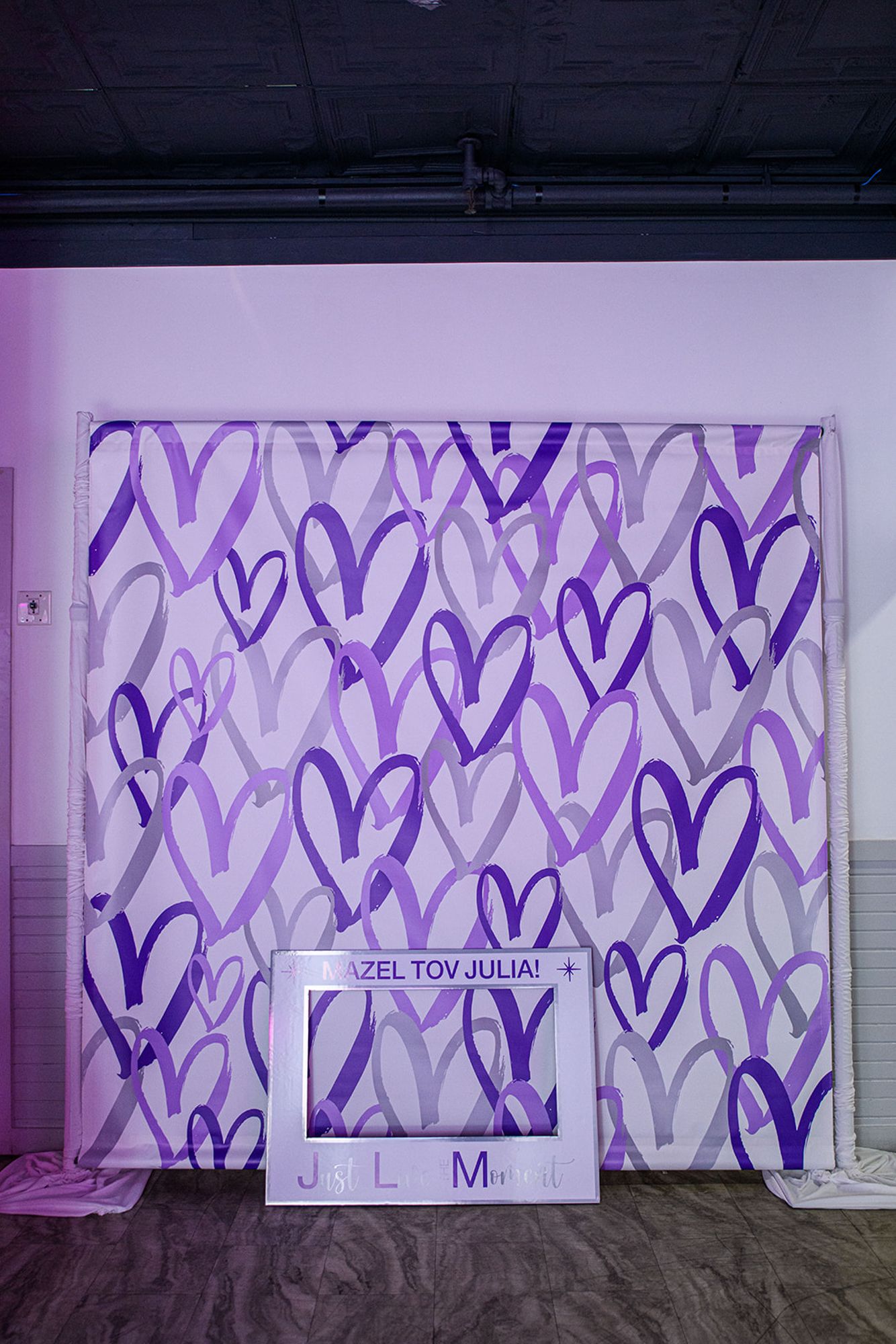 Custom Step and Repeat with Hearts and Photo Frame for Bat Mitzvah