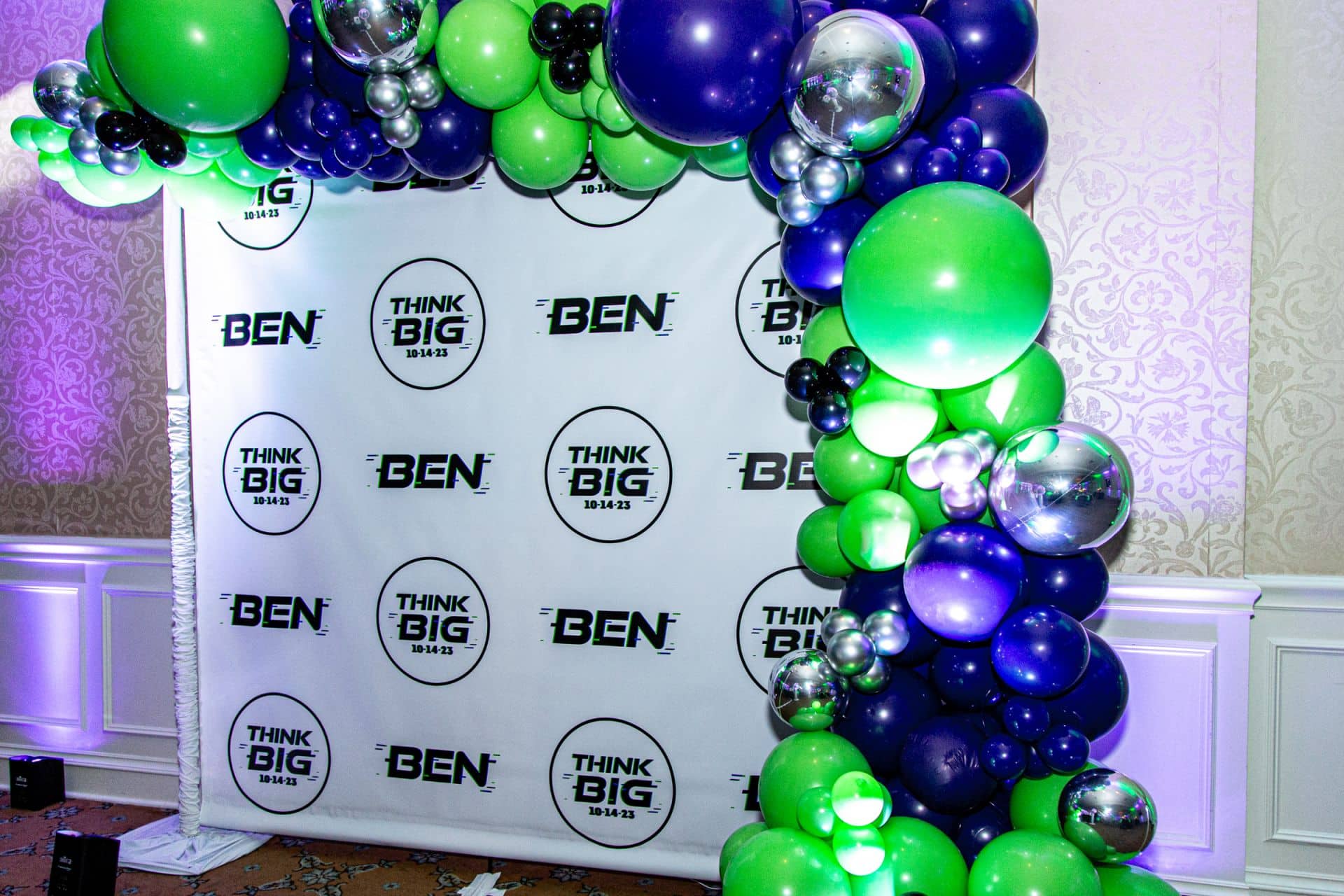 Neon Themed Step and Repeat with Balloon Garland