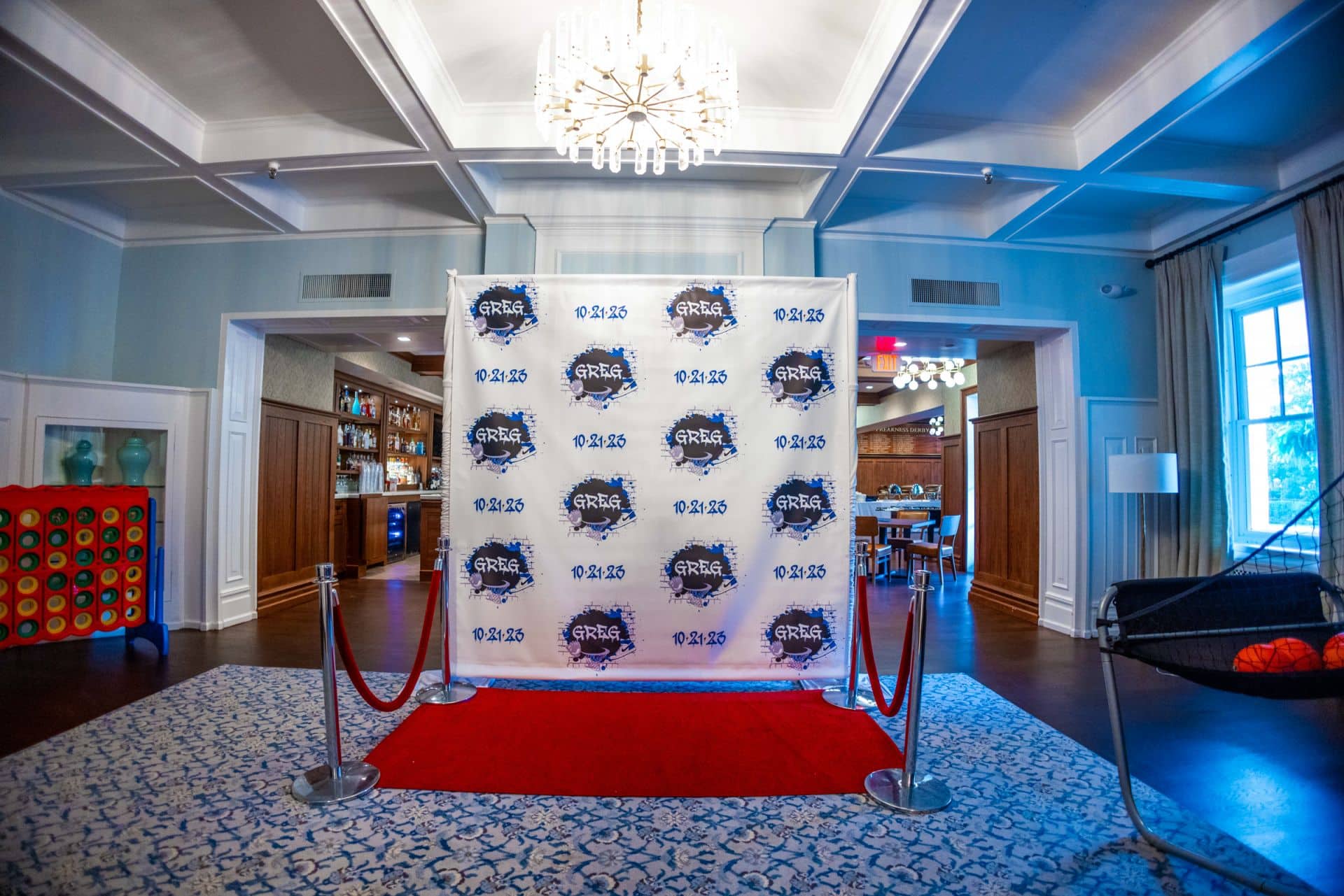 Custom Sports Themed Step and Repeat with Red Carpet for Bar Mitzvah at Preakness Hills Country Club