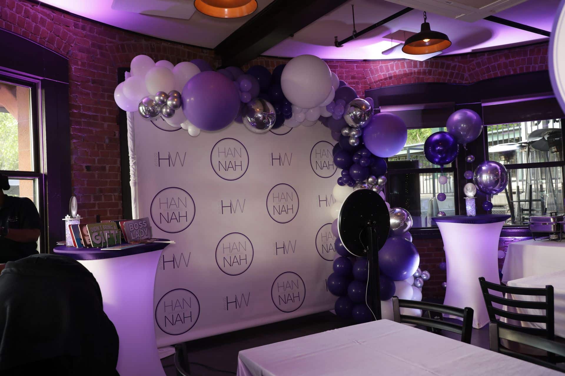 Bat Mitzvah Step and Repeat with Purple and Lavender Balloon Garland at Hudson Social