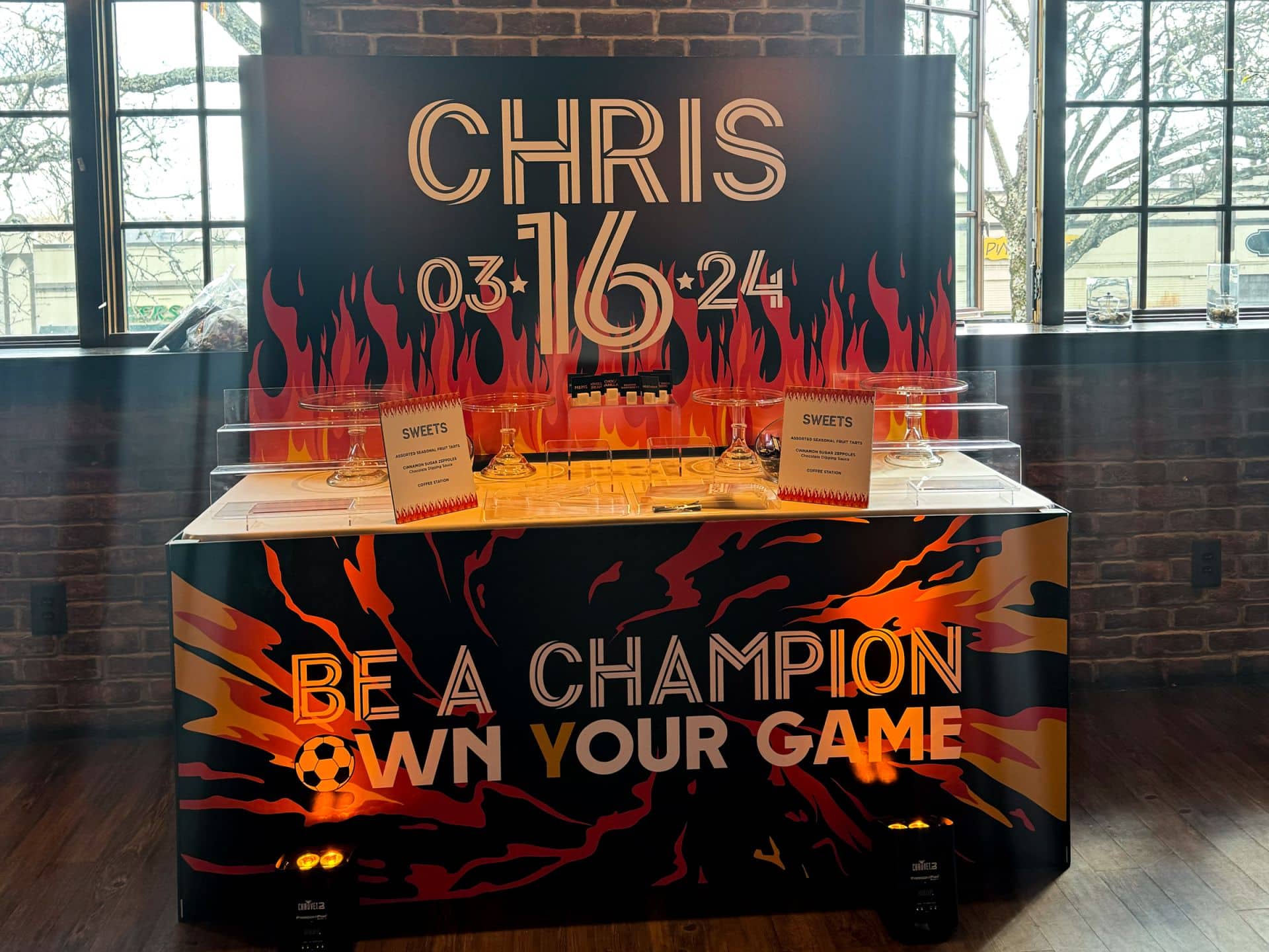 Custom Table Wrap for a Fire Theme Bar Mitzvah