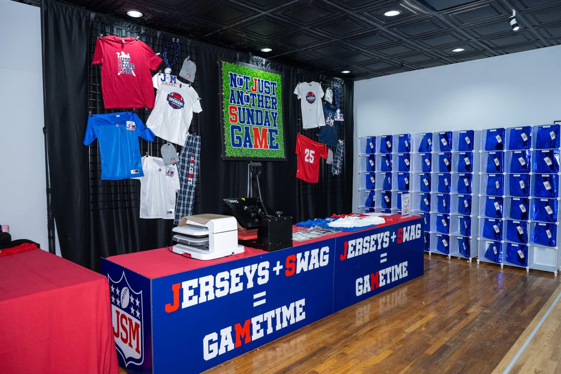 Custom Table Wrap for a Jersey Station at a Super Bowl Themed Bar Mitzvah