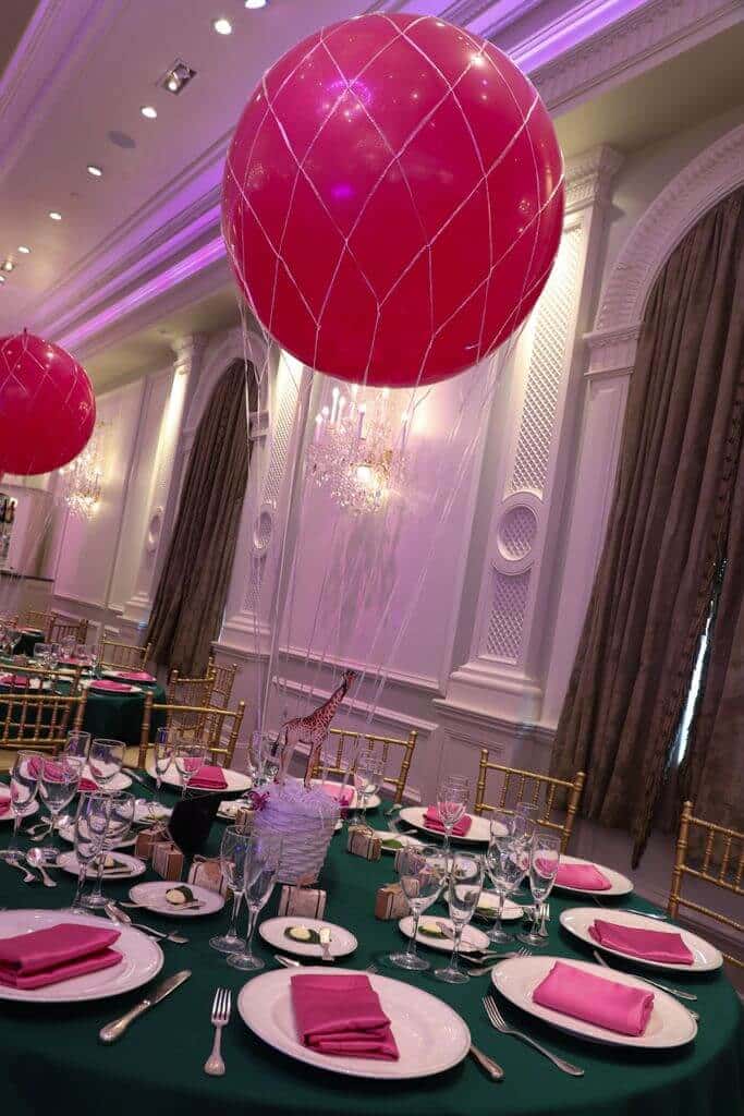 Travel Themed Hot Air Balloon Centerpiece with Themed Cutout Photo in Basket