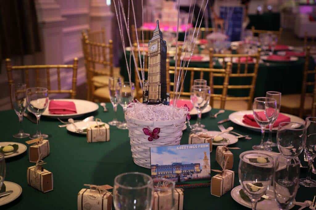 Travel Themed Hot Air Balloon Centerpiece with Themed Cutout Photo in Basket