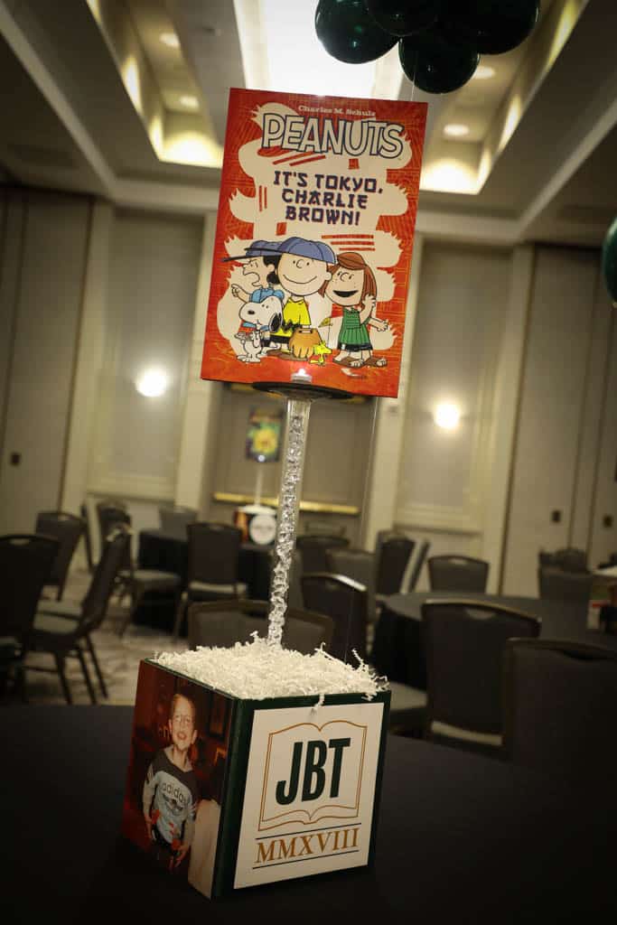 Book Themed Centerpiece with Cube Base and Blowup Book Cover