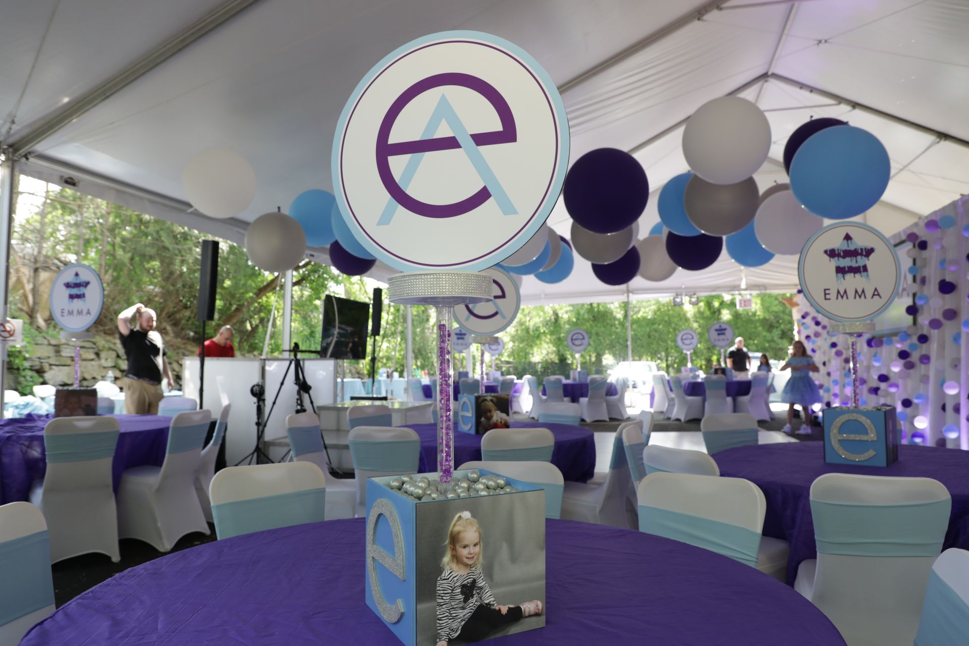 Bat Mitzvah Logo Centerpiece with Photo Cube and Glitter Initial Base