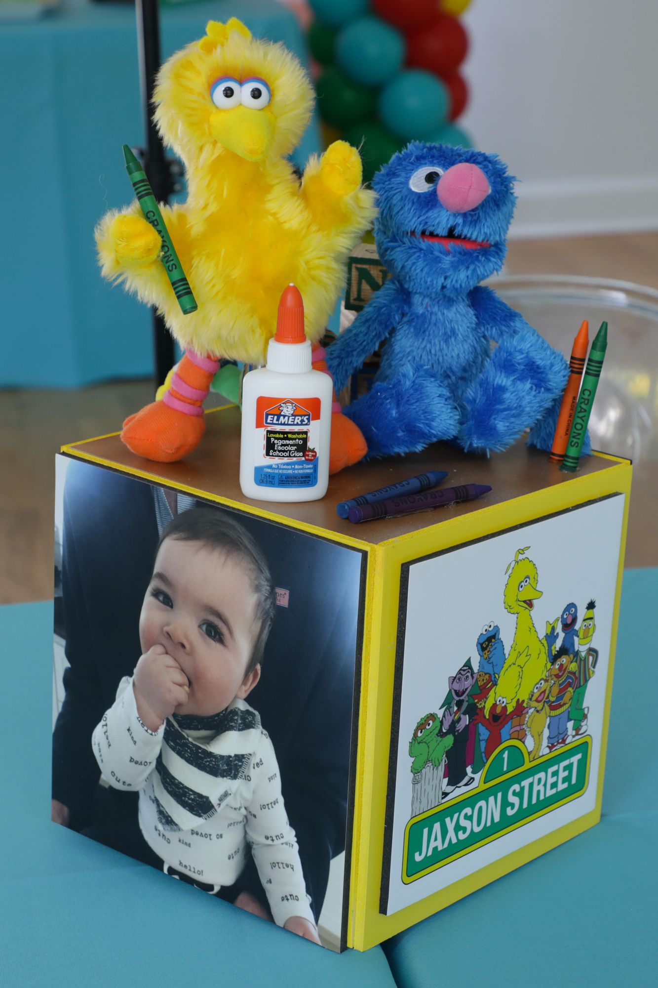 Big Bird and Grover Themed Sesame Street Centerpiece with Custom Logo & Photos